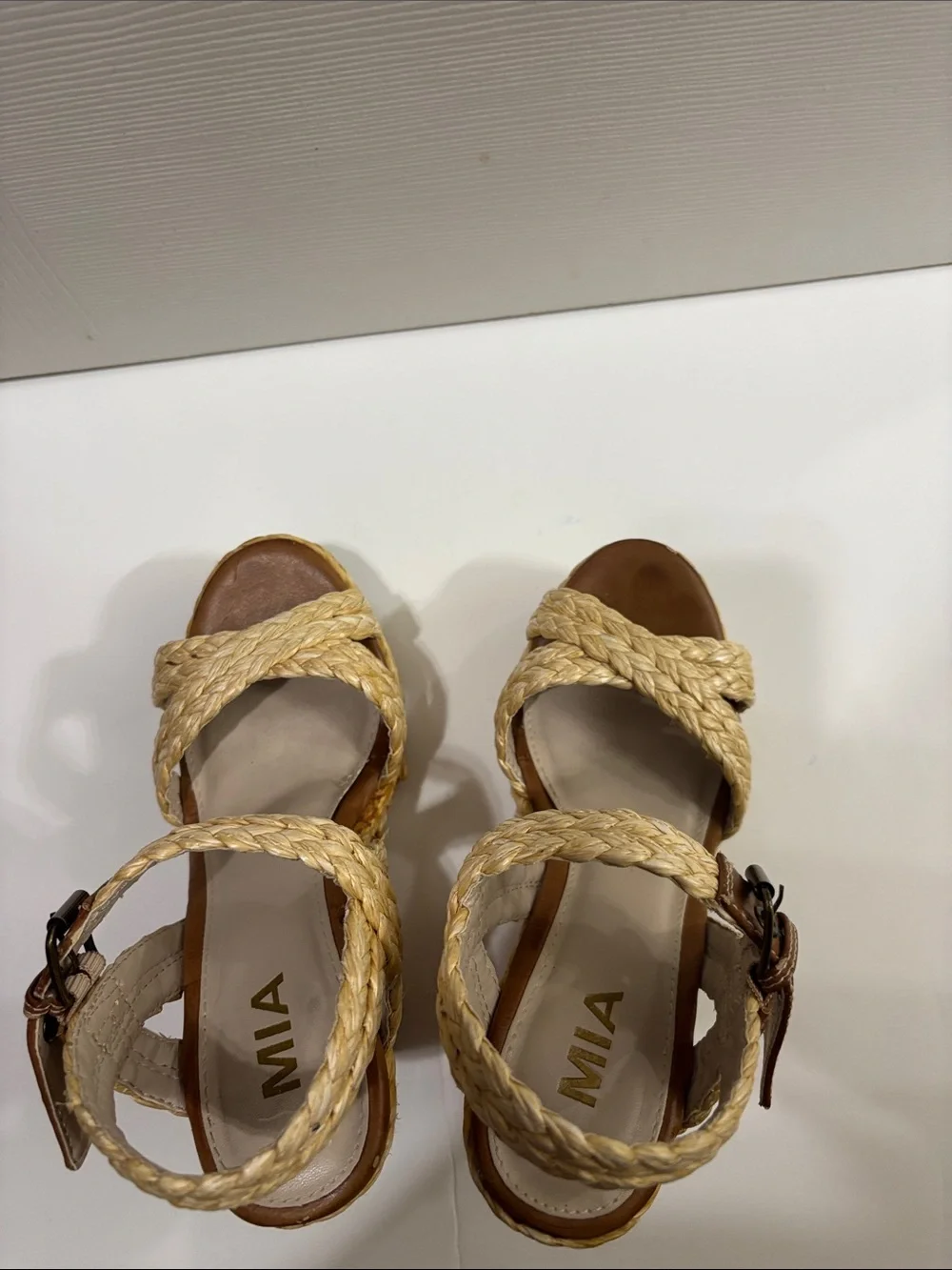 MIA Natural Braided Espadrille Wedge Sandals